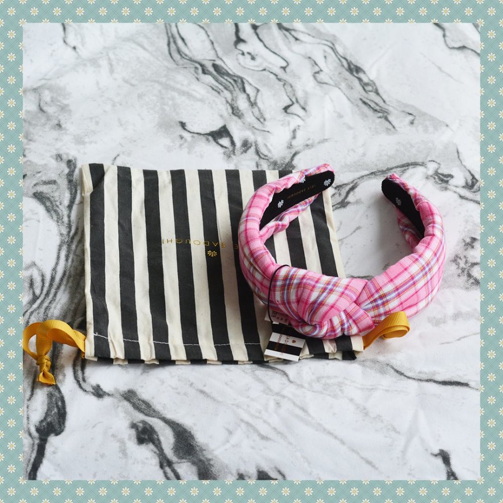 BNWT Lele Sadoughi Plaid Knotted Headbands in Strawberry Madras